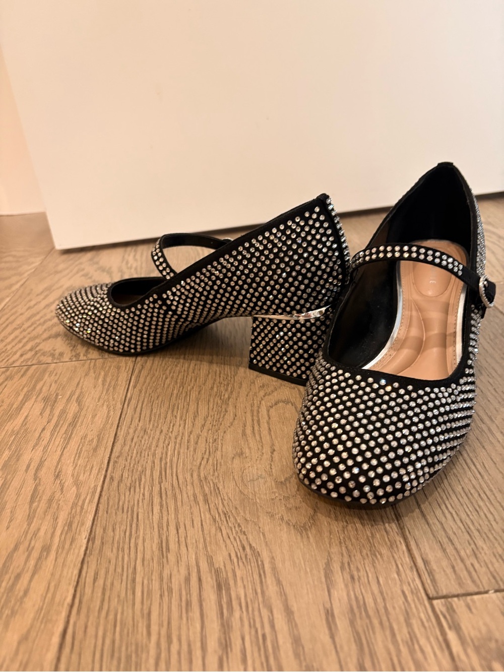 Kelly & Katie Black Crystal Mary Jane Block Heels